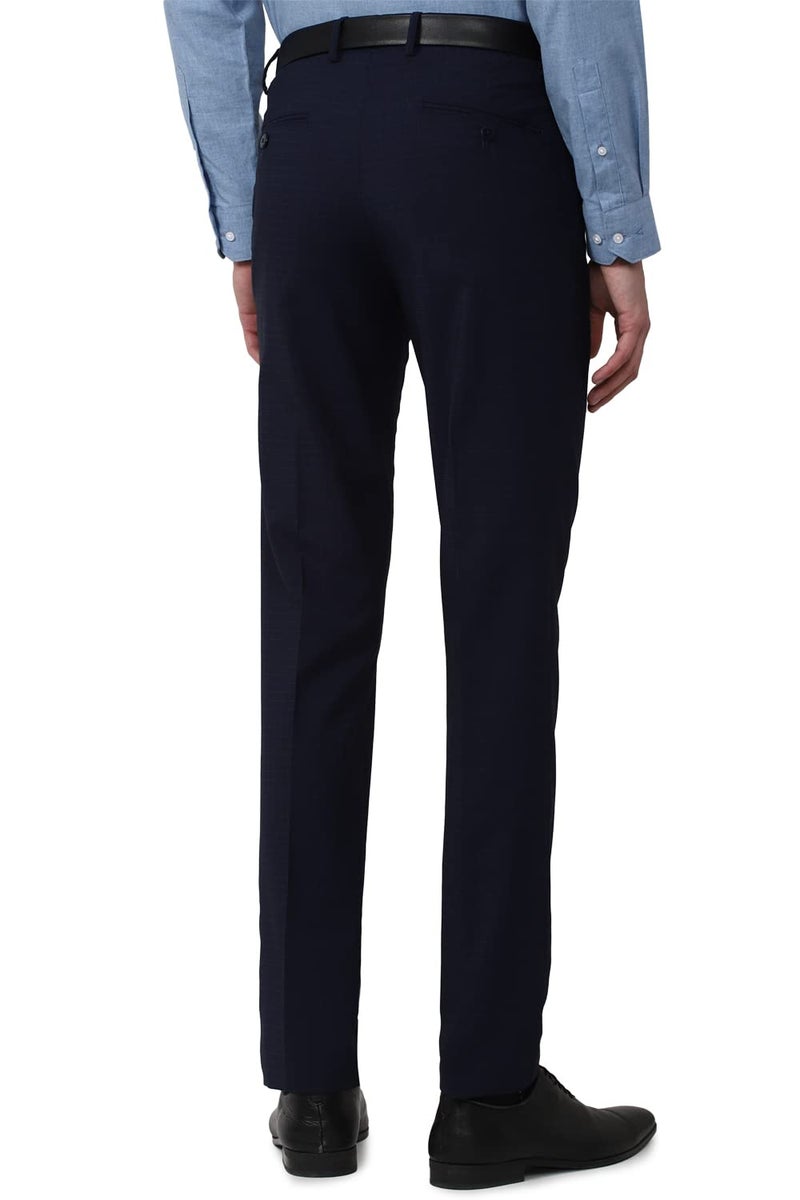 Peter England Men's Mid Rise Textured Everyday Signature Neo-Slim Fit Formal Trouser Dark Blue, 34 - Image 3