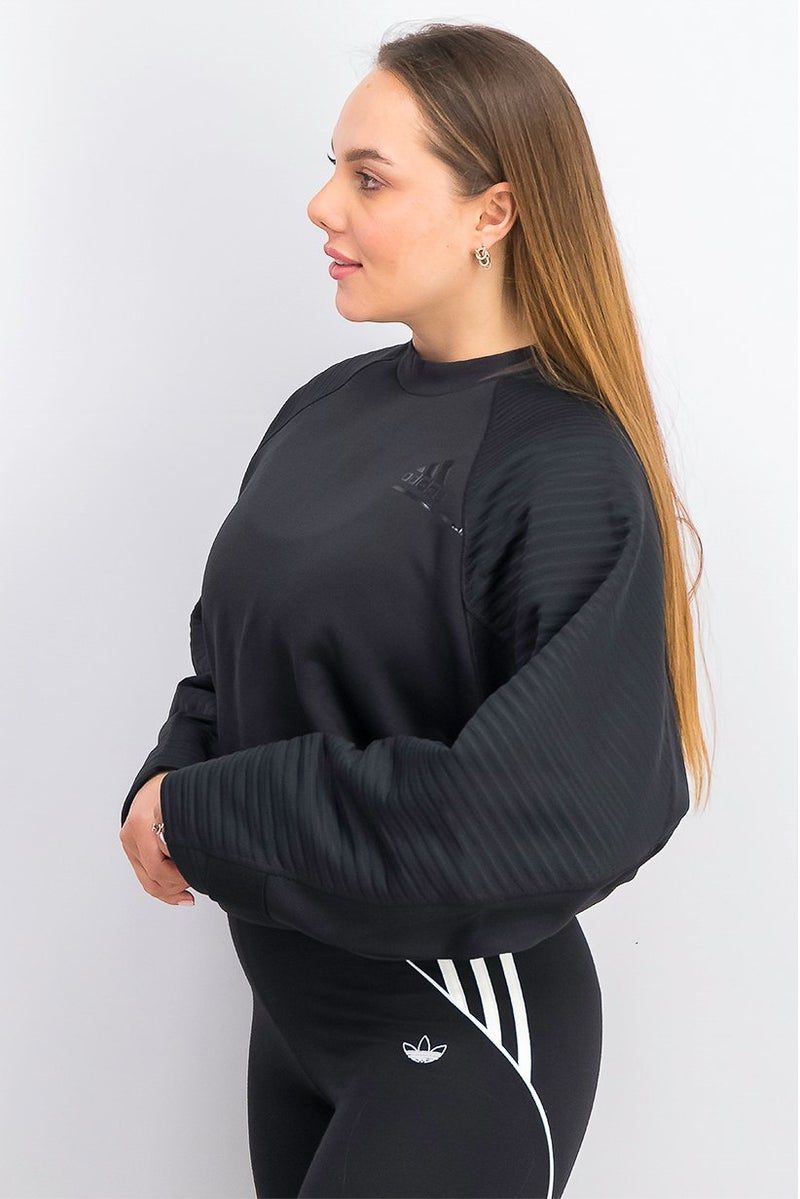 Adidas سويت شيرت رياضي نسائي بأكمام طويلة، أسود - Image 3