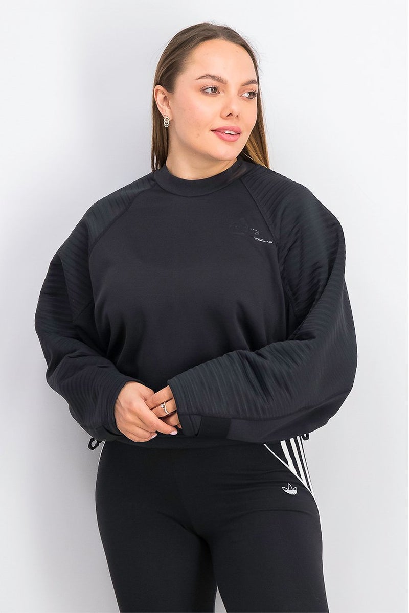 Adidas سويت شيرت رياضي نسائي بأكمام طويلة، أسود - Image 1