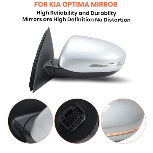 MOFOAP Driver Mirror Compatible with 2014 2015 Kia Optima Mirrors with Heated,Turn Signal Light,Power Glass,Manual Folding,Silvery (6 Pins) - Image 5