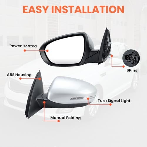 MOFOAP Driver Mirror Compatible with 2014 2015 Kia Optima Mirrors with Heated,Turn Signal Light,Power Glass,Manual Folding,Silvery (6 Pins) - Image 3