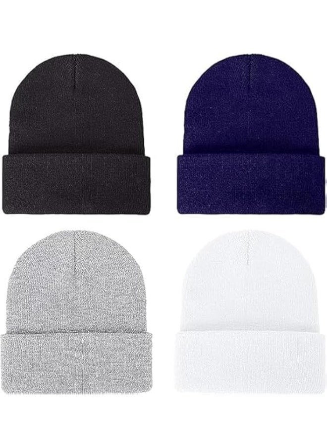 ChicAbode 4 Pack Kids Beanie Hats, Winter Toddler Beanies, Stretchy Acrylic Kid's Knit Cuffed Beanie, Warm Skull Cap, Cold Weather Beanie Hats, Kid's Cuffed Cap, Beanies for Boys Girls - Image 1