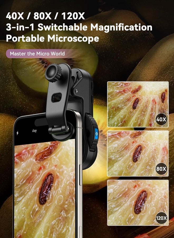 MIAO LAB Phone Microscope, 40x/80x/120x 3-in-1 Switchable Magnification Portable Microscope with LED UV Light CPL Lens for iPhone & Android Phone Zoom Lens Attachment for Plants/Coins/Jewelry - Image 2