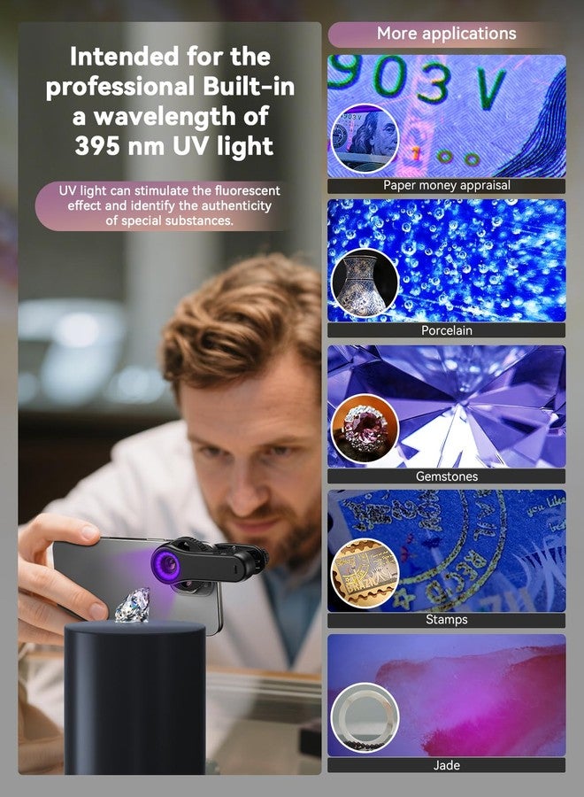 MIAO LAB Phone Microscope, 40x/80x/120x 3-in-1 Switchable Magnification Portable Microscope with LED UV Light CPL Lens for iPhone & Android Phone Zoom Lens Attachment for Plants/Coins/Jewelry - Image 5