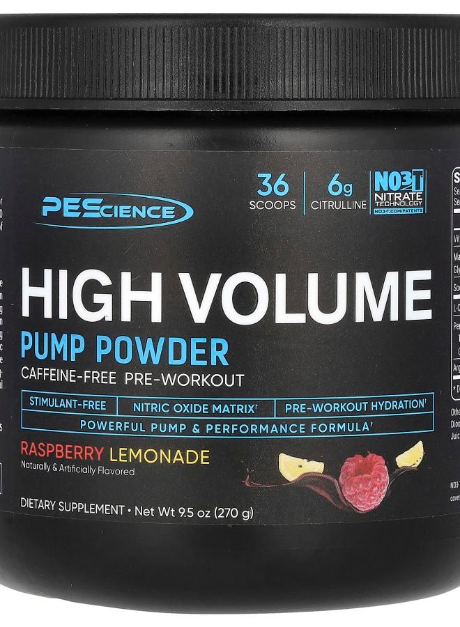 PEScience High Volume Pump Powder Caffeine Free Raspberry Lemonade 9.5 oz (270 g)