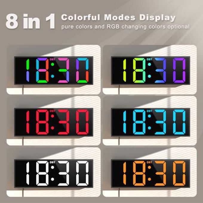 Jall 12'' Large Digital Wall Clock, Big LED Number Dispaly, RGB Colors, DST, Night Light for Classroom Living Room Bedroom Mounted Birthday Xmas Gift for Senior, Mem Womem (Black, 12 inches) - Image 3