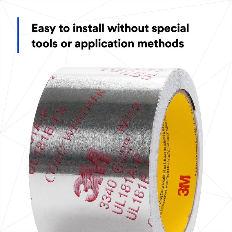 3M Aluminum Foil Tape 3340, 2.5" x 50 yd, 4.0 mil, Silver, HVAC, Sealing and Patching Hot and Cold Air Ducts, Fiberglass Duct Board, Insulation, Metal Repair - Image 5