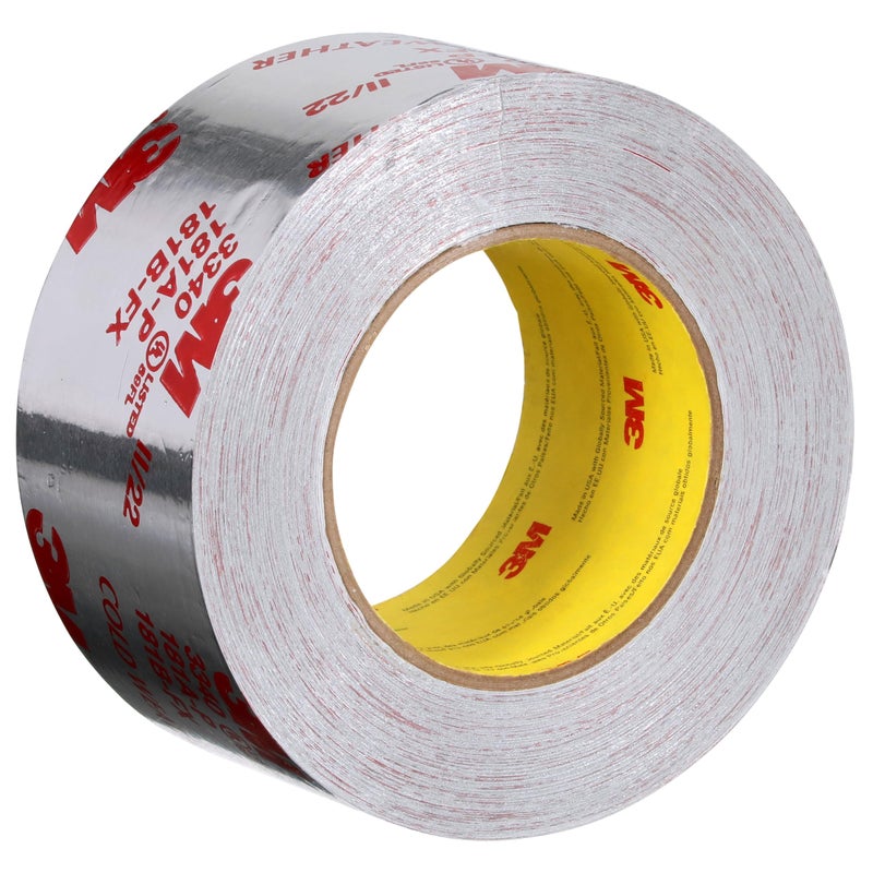 3M Aluminum Foil Tape 3340, 2.5" x 50 yd, 4.0 mil, Silver, HVAC, Sealing and Patching Hot and Cold Air Ducts, Fiberglass Duct Board, Insulation, Metal Repair - Image 1