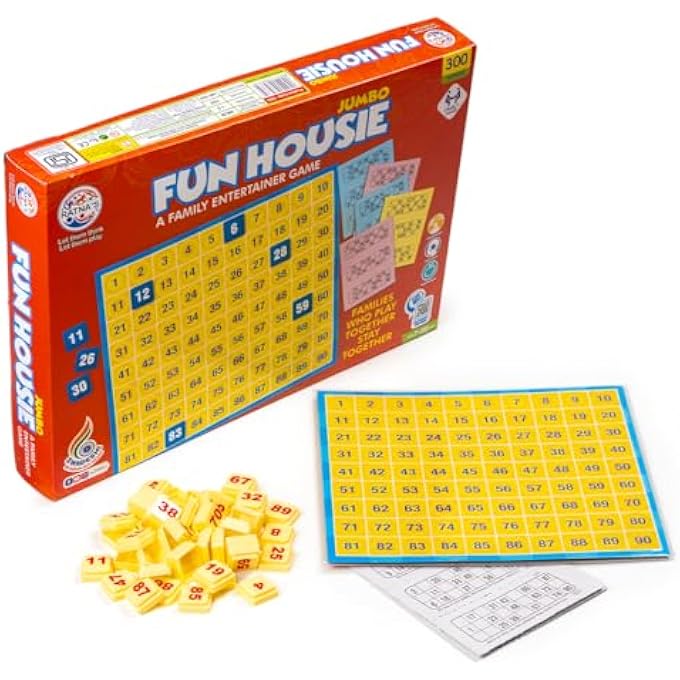 راتاناز Ratnas Fun Housie Jumbo مع 300 تذكرة رقم بلاط لعبة لوحية قابلة للإصلاح Tambola لعبة حفلة ترفيهية عائلية لجميع الأعمار - Image 2