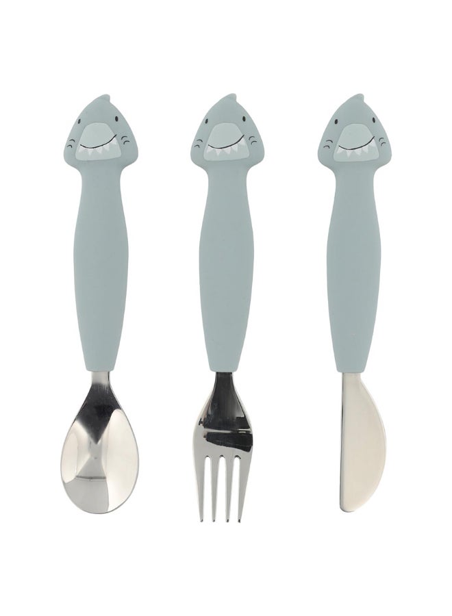 Trixie Stainless Steel Cutlery Set With Silicone Handle - Mr. Shark - Image 1