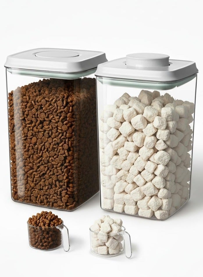 أنكو وعاء تخزين طعام الكلاب الفاخر من Ankou مع مغرفة سعة 130 مل، 4 لتر / 4.2 كوارت / 135 أونصة، وعاء طعام محكم الإغلاق للكلاب والقطط للطعام الجاف والمكافآت، وعاء تخزين طعام القطط خالٍ من مادة BPA، وعاء بلاستيكي قابل للتكديس بغطاء مع غطاء، قطعتان - Image 1