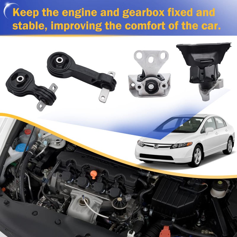 X4XZ Engine Mount Transmission Mount for 2006 2007 2008 2009 2010 2011 Honda Civic 1.8L A4530 A4534 A4543 A4546 Set of 4 - Image 4