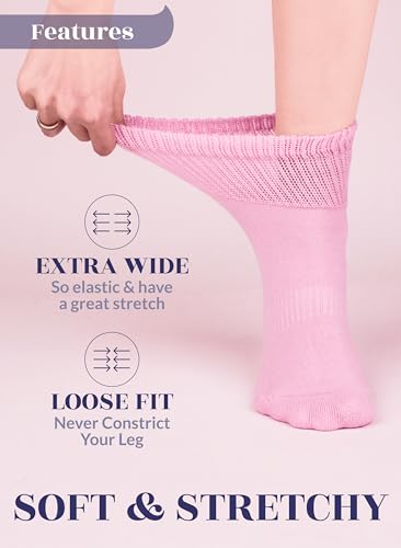 Hugh Ugoli Womens Cotton Diabetic Ankle Socks Wide Loose Stretchy Seamless Toe Non Binding Top Semi Cushion 3 Pairs Pink Shoe Size 69 - Image 5