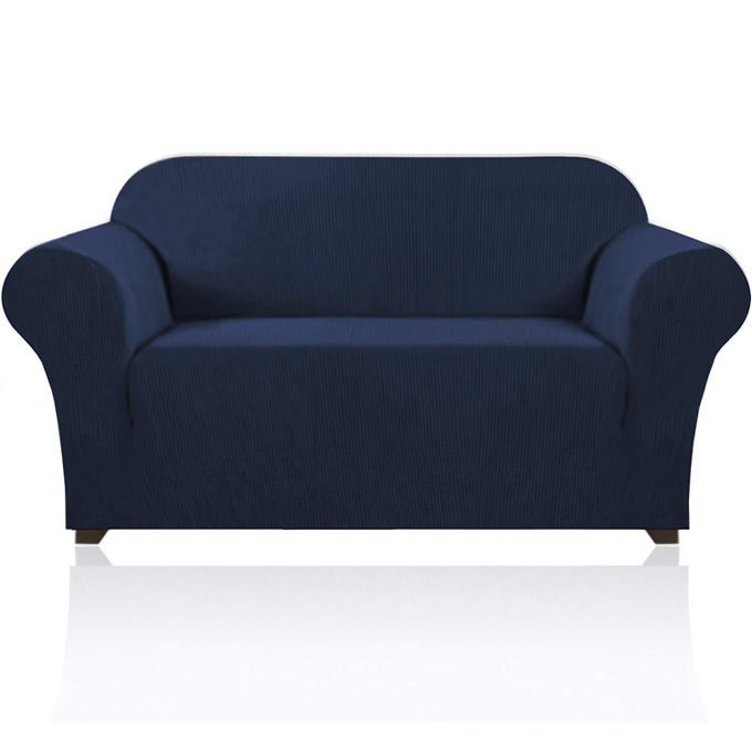 STRETCH LOVESEAT SOFA COVER SLIPCOVER COUCH COVER FOR 2 CUSHION SOFA WASHABLE SOFA COVER FOR PETS FRIENDLY FURNITURE PROTECTOR COVERS WITH NON SLIP BOTTOMLOVESEAT NAVY