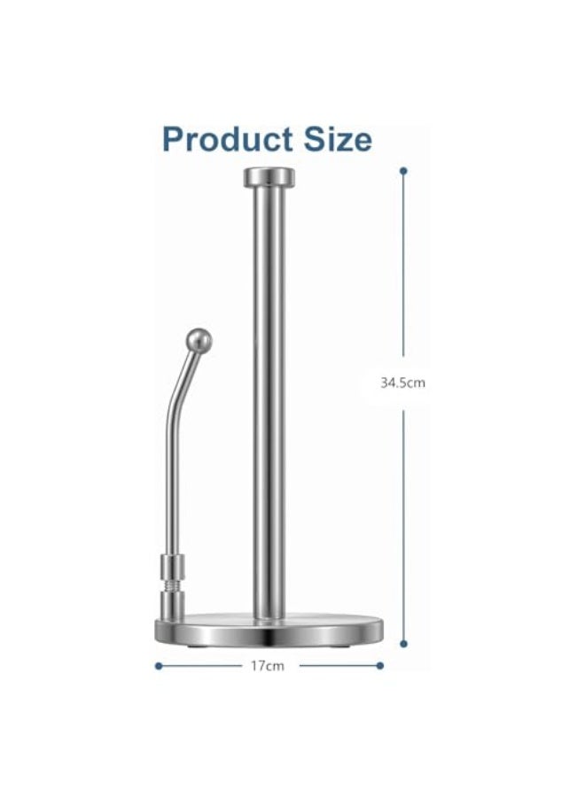 Paper Towel Holder, Paper Towel Dispenser Standing Weighted Base Non Slip, Spring Arm for Easy Tear, Stainless Steel Paper Towel Holder for Home Kitchen Countertop Tabletop (Silver)  - Image 2