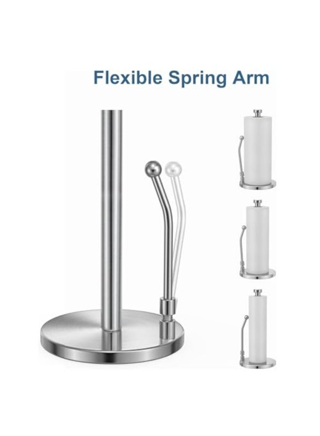 Paper Towel Holder, Paper Towel Dispenser Standing Weighted Base Non Slip, Spring Arm for Easy Tear, Stainless Steel Paper Towel Holder for Home Kitchen Countertop Tabletop (Silver)  - Image 3