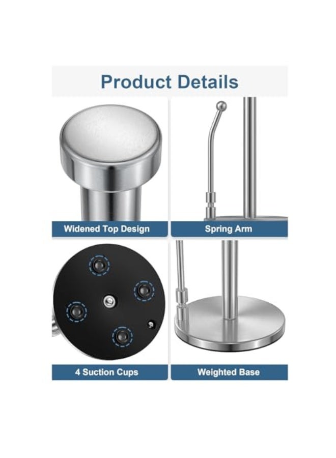 Paper Towel Holder, Paper Towel Dispenser Standing Weighted Base Non Slip, Spring Arm for Easy Tear, Stainless Steel Paper Towel Holder for Home Kitchen Countertop Tabletop (Silver)  - Image 5