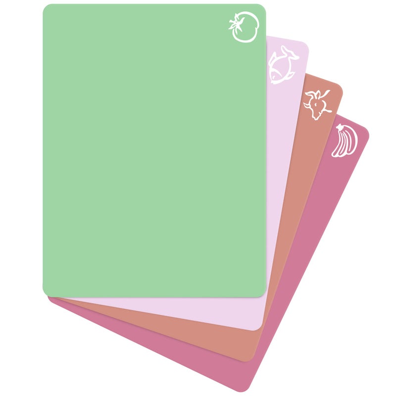 Extra Thick Pastel Flexible Plastic Cutting Board Mats with Food Icons  EZGrip Waffle Back Set of 4 Dishwasher Safe