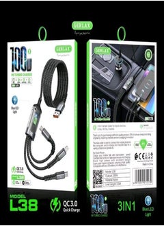 GERLAX 3-in-1 USB Fast Charging Cable support 100W Power Super Fast Charger Cords Universal Phone Charger, Multiple Charger Wire for Cellphone, Tablets and More,Nylon Braided Fast Charger Cable 1.8M  - Image 1