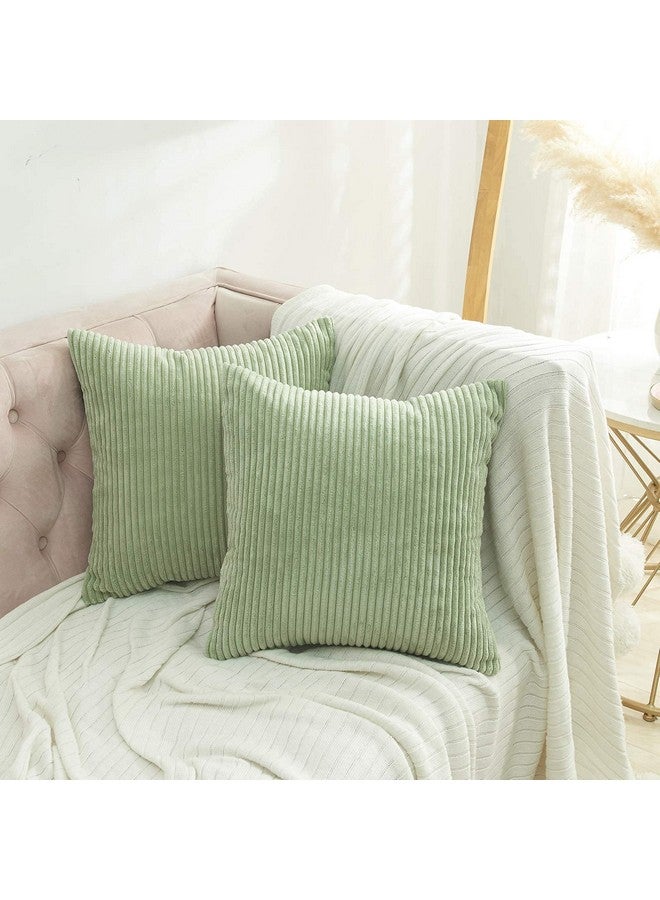 Guffaw Throw Pillow Covers Corduroy with Stripe Pattern Multy Colour Square Soft Cushion Covers Pack of 2 for Couch Bedroom Sofa Living Room Bed Chair (20x20inches, sage Green)