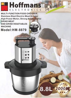Hoffmans 4-Speeds 8.8L Electric Meat Grinder,2000W Electric Chopper,Stainless Steel Multifunctional Vegetable Slicer Processor Chopper for Family & Baby Use,HM-8879,Silver/Black  - Image 1