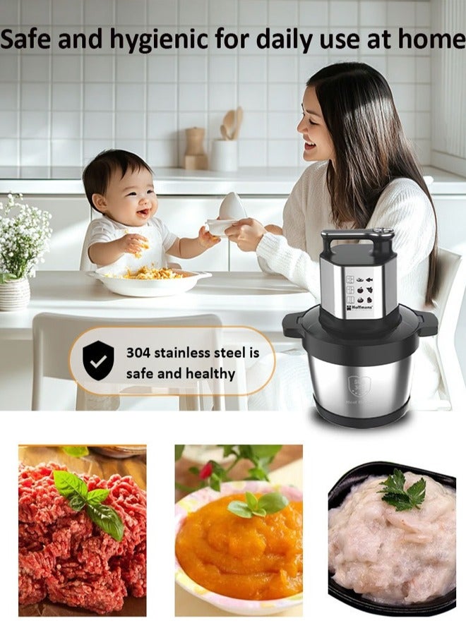 Hoffman's Appliance مفرمة لحم بائية 4 سرعات 8.8 لتر ، مفرمة كهربائية 2000 وات ، مفرمة خضروات متعددة الوظائف من الفولاذ المقاوم للصدأ للاستخدام العائلي والطفل، HM-8879 ، فضي / أسود - Image 4