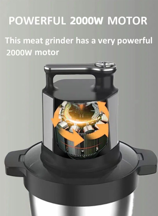 Hoffman's Appliance مفرمة لحم بائية 4 سرعات 8.8 لتر ، مفرمة كهربائية 2000 وات ، مفرمة خضروات متعددة الوظائف من الفولاذ المقاوم للصدأ للاستخدام العائلي والطفل، HM-8879 ، فضي / أسود - Image 5