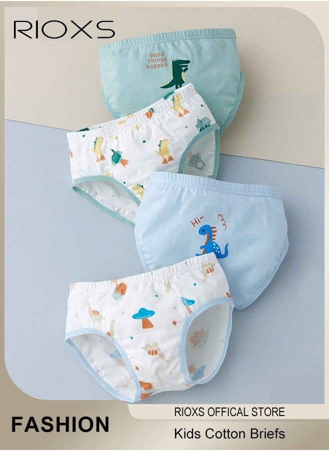 RIOXS - 4 Pack Cotton Briefs For Kids,Little Boy Shorts,Printed Cute Patter Briefs,Boxer Briefs For Boys With Comfort Soft Waistband,Breathable Shorts Briefs For Kids 3-8 Years - Image 1