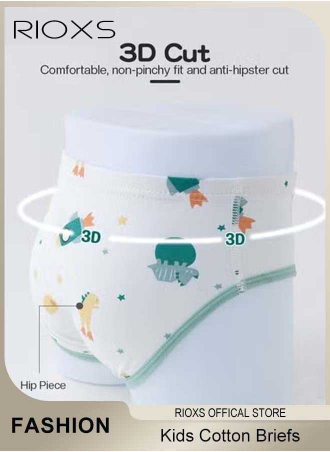 RIOXS - 4 Pack Cotton Briefs For Kids,Little Boy Shorts,Printed Cute Patter Briefs,Boxer Briefs For Boys With Comfort Soft Waistband,Breathable Shorts Briefs For Kids 3-8 Years - Image 1