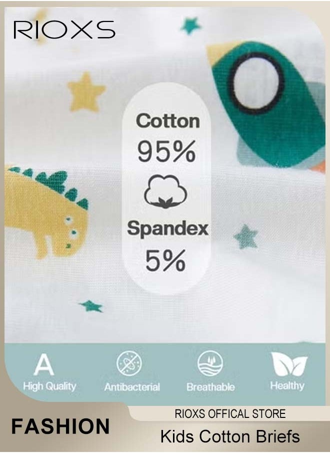 RIOXS - 4 Pack Cotton Briefs For Kids,Little Boy Shorts,Printed Cute Patter Briefs,Boxer Briefs For Boys With Comfort Soft Waistband,Breathable Shorts Briefs For Kids 3-8 Years - Image 1