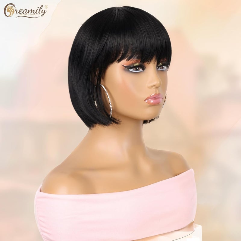 Creamily Short Bob Hair Wig for women Full head natural Ladies Short Bob cut Wigs for women Full head Korean style Blunt cut Cute hair wig Black 9 Inch - Image 4