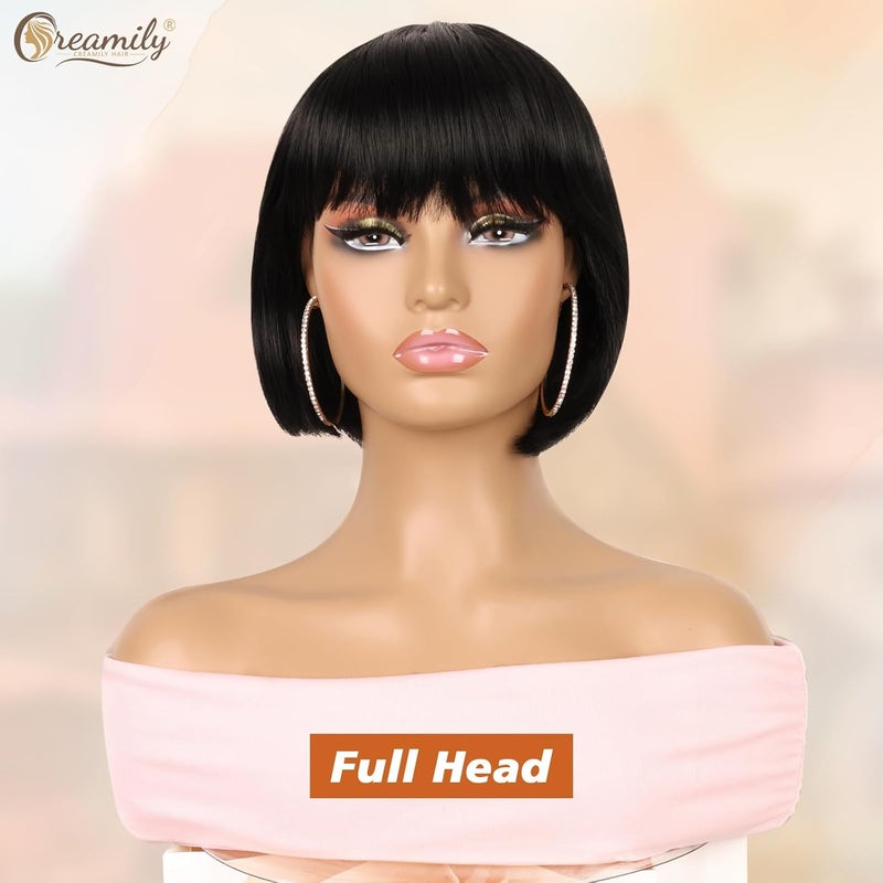 Creamily Short Bob Hair Wig for women Full head natural Ladies Short Bob cut Wigs for women Full head Korean style Blunt cut Cute hair wig Black 9 Inch - Image 2