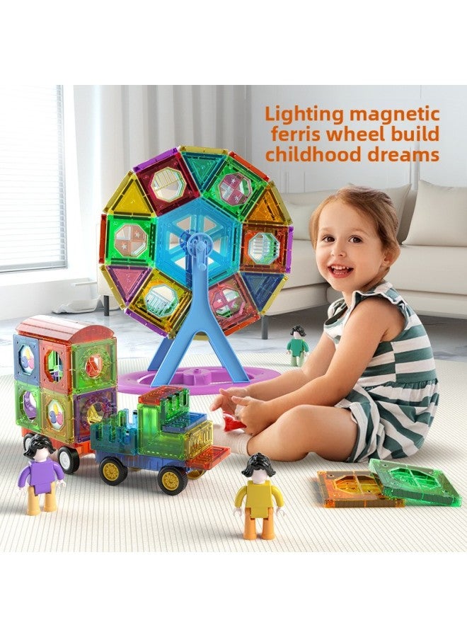 Colorful Window Changeable Magnetic Sheet Colorful Light Ferris Wheel Building Blocks Children's Educational 3D Transparent Diy Splicing Toys-Specifications:120 Storage Bucket With Light Version  - Image 2