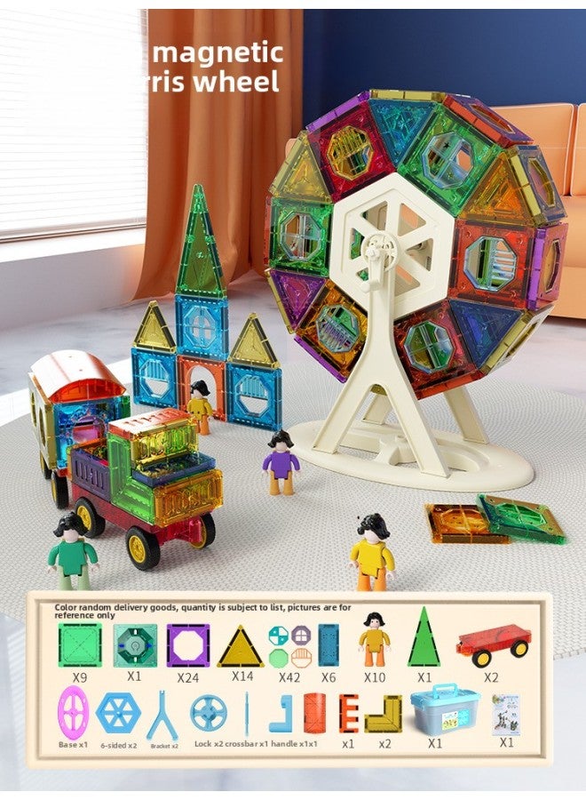 Colorful Window Changeable Magnetic Sheet Colorful Light Ferris Wheel Building Blocks Children's Educational 3D Transparent Diy Splicing Toys-Specifications:120 Storage Bucket With Light Version  - Image 1