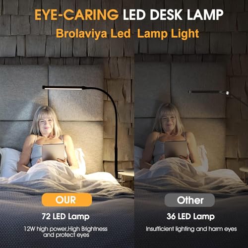 BROLAVIYA Overhead Flexible LED Long Desk Lamp Light with Metal Clamp, 3 Modes, 10 Brightness, Eye-Caring, Long Flexible Gooseneck, for Home, Office, Desktop,Bedroom, Reading, Study lamp etc, Black - Image 4