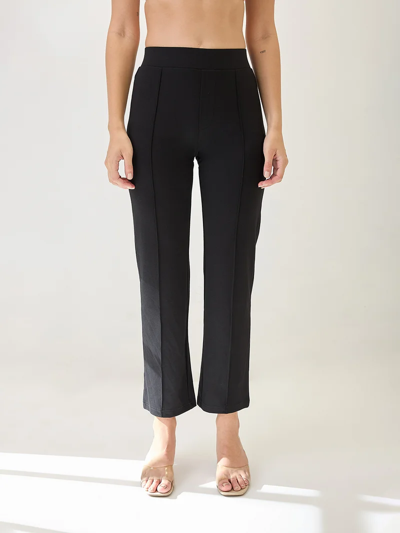 جلو باص بنطلون نسائي سادة بخصر متوسط وأمام مسطح رسمي