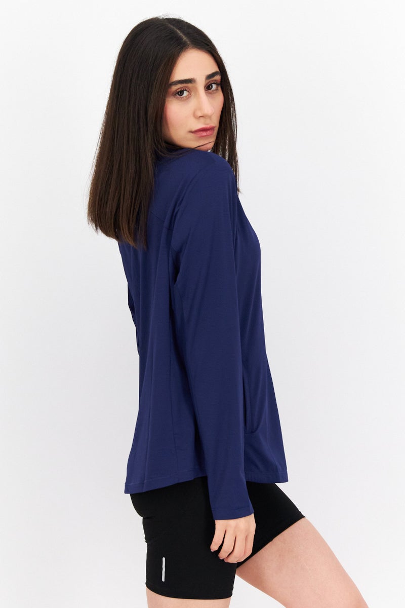 X by Gottex Women Sportswear Fit Long Sleeve Front Zip Jacket, Navy - Image 3