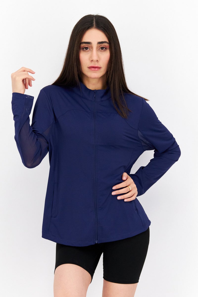 X by Gottex Women Sportswear Fit Long Sleeve Front Zip Jacket, Navy - Image 1