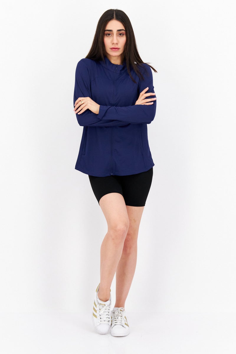 X by Gottex Women Sportswear Fit Long Sleeve Front Zip Jacket, Navy - Image 4