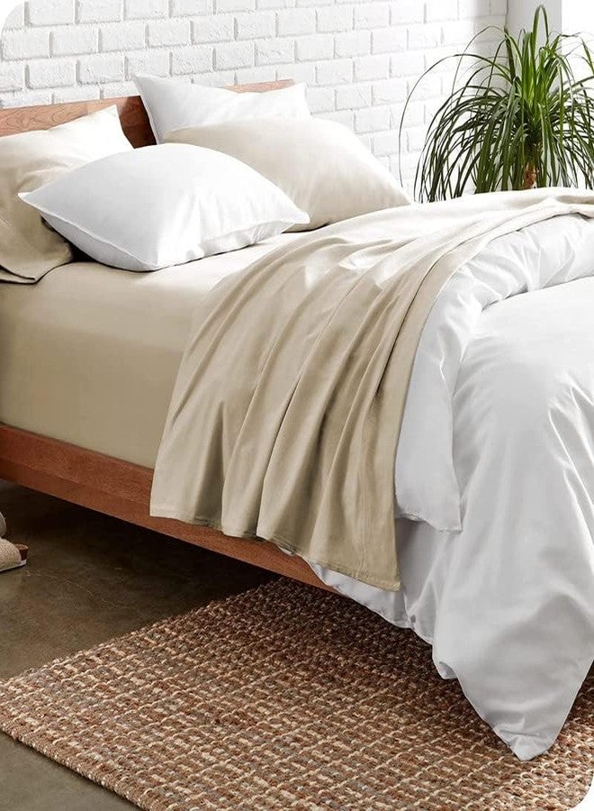Edenwald ملاءة سرير مطاطية مفردة، 400 خيط - ملاءة سرير قطنية مطاطية مفردة فقط (36 × 78 بوصة) مع حافة متدلية 8 بوصات - لون بيج سادة [غطاء الوسادة غير متضمن] - Image 2