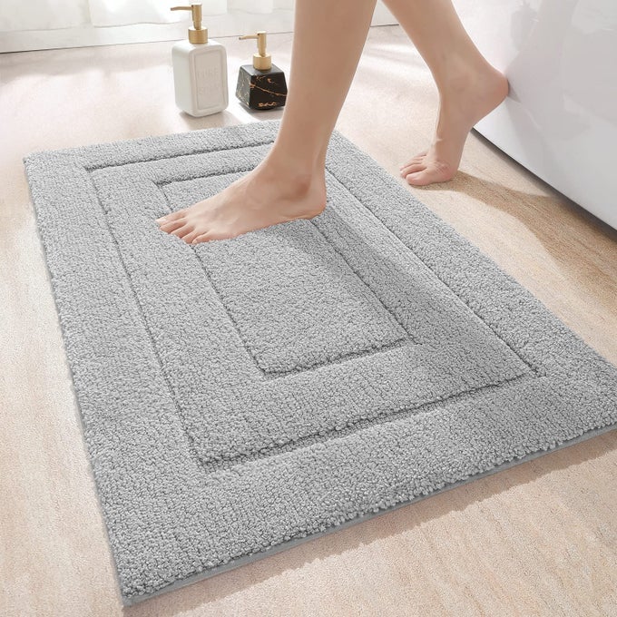 ULTRA SOFT BATH MAT 60 X 90 CM NONSLIP ABSORBENT MICROFIBER MATS MACHINE WASHABLE QUICK DRY RUGS BATHROOM ACCESSORIES DECOR LIGHT GREY