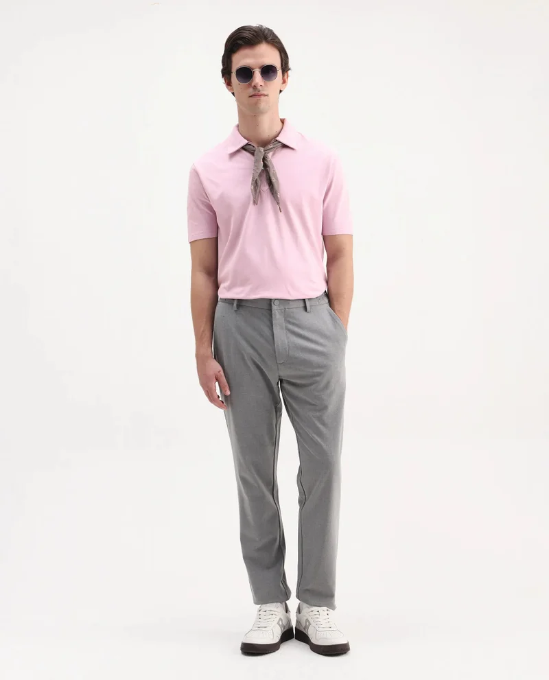 Rare Rabbit Rare Rabbit Men Ski Light Pink Cotton Blend Fabric Short Sleeve Regular Collared Zipper Closure Plain Polo