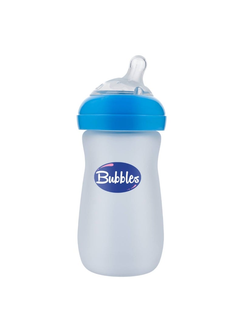 Bubbles Glass Baby Feeding Bottle 280ml with Tilted Silicone Nipple, Anti-Colic Design, BPA-Free, Easy Grip, Safe Glass Bottle for Newborns and Infants (Blue) - Image 3