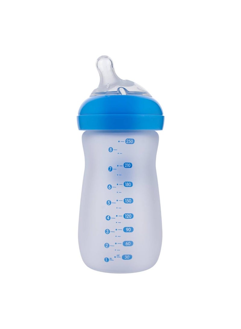 Bubbles Glass Baby Feeding Bottle 280ml with Tilted Silicone Nipple, Anti-Colic Design, BPA-Free, Easy Grip, Safe Glass Bottle for Newborns and Infants (Blue) - Image 2