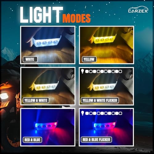 Carzex 4 Led Ultra Mini Drive Flasher Fog Light Projector Light with White/Yellow + Red & Blue Stable + Flasher Led DRL Light for Cars, Bikes, Scooty with Turn On/Off Switch, 2 Pc - Image 4