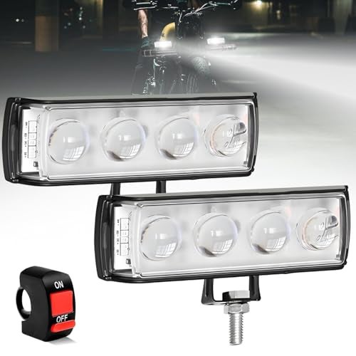 Carzex 4 Led Ultra Mini Drive Flasher Fog Light Projector Light with White/Yellow + Red & Blue Stable + Flasher Led DRL Light for Cars, Bikes, Scooty with Turn On/Off Switch, 2 Pc - Image 1