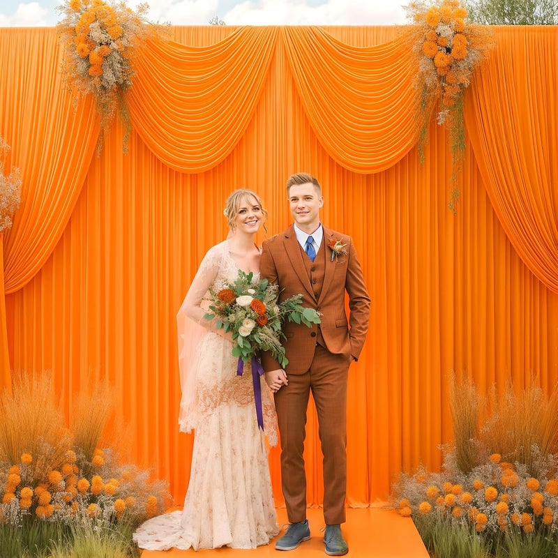 PARTISKY 24x10FT Orange Backdrop Curtains for Wedding Parties, Wrinkle Free Polyester Photography Backdrop Drapes for Wedding Baby Shower Birthday Parties Stage Background Stand Decorations 4x10ft,6 Panels - Image 4