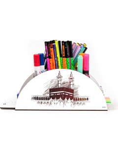 KutuTR Wooden Vip Islam and Kaaba Model Rainbow Ruler Desktop Pen Holder Organizer with Mounted Box  - Image 2