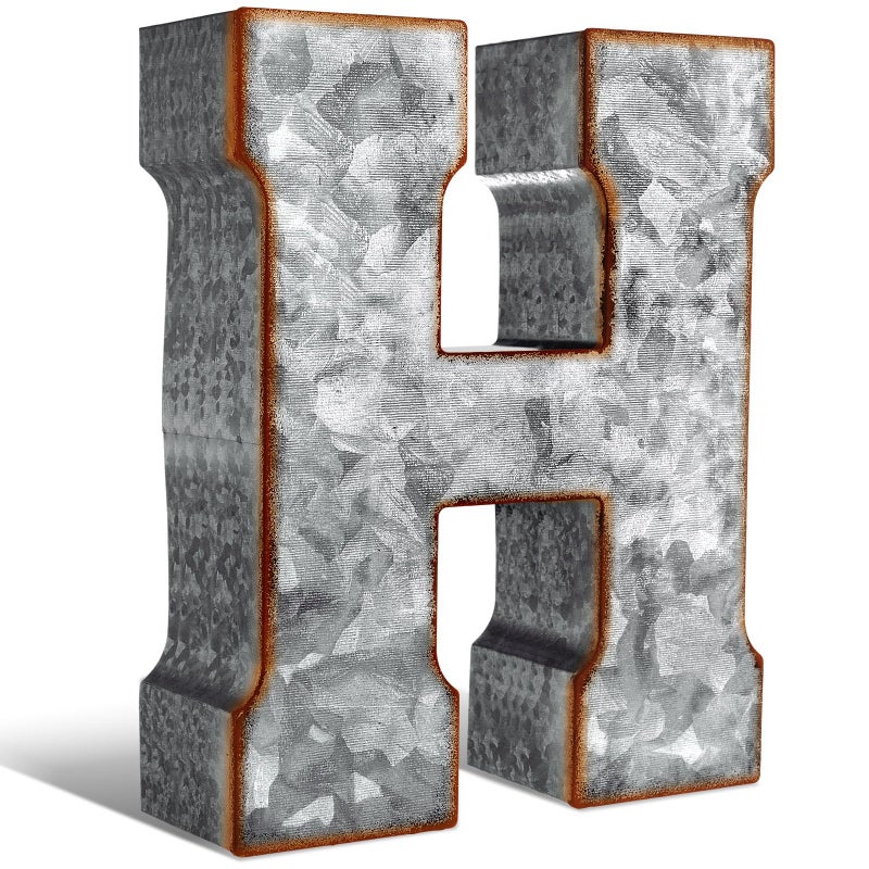 Yaocom 12" Metal Letter Wall Decor Large Galvanized Letter 3D Signs Shelf Decoration Hanging or Freestanding Vintage Industrial Decor for Home Office Bookshelf Farmhouse Kitchen Apartment(Letter H) - Image 1
