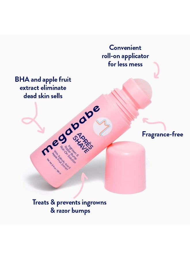 Megababe ميغابيبي بعد الحلاقة | علاج لفروة الشعر والنتف | علاج رول أون للنساء للشعر الناشئ ونتوءات الحلاقة | منطقة البيكيني، الإبطين والساقين | 3.0 أونصة سائلة - Image 1